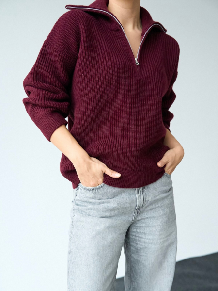 FERMUAR DETAYLI BORDO KAZAK