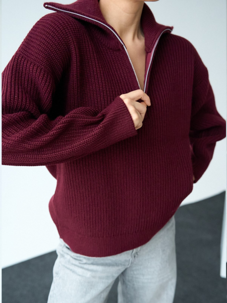 FERMUAR DETAYLI BORDO KAZAK