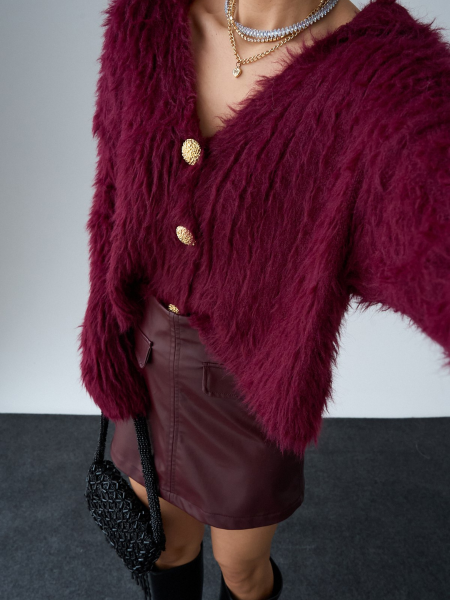 BORDO GOLD DÜĞMELİ PELUŞ HIRKA