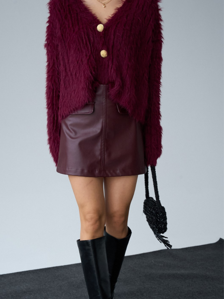 BORDO GOLD DÜĞMELİ PELUŞ HIRKA