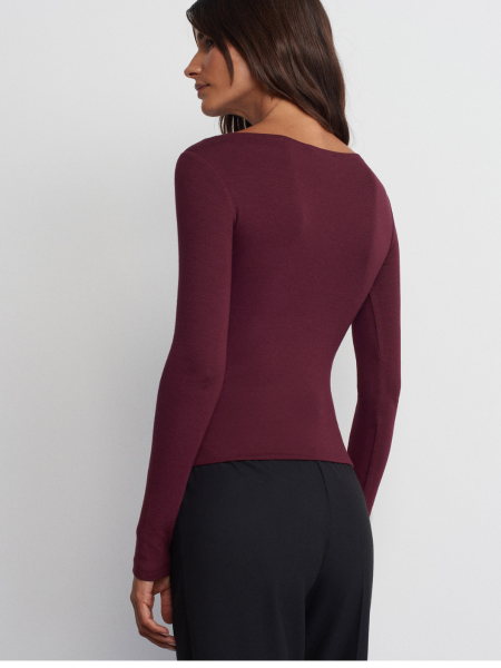 KAYIK YAKA UZUN KOLLU TOP BORDO