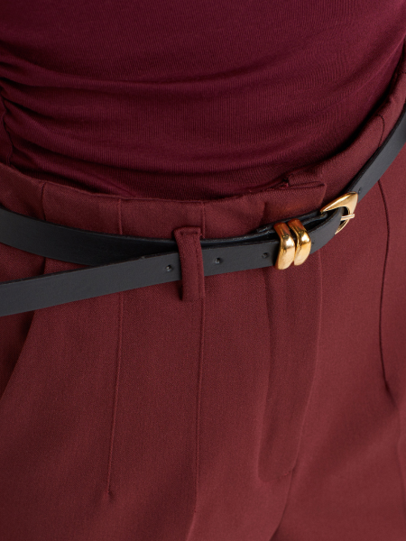 KEMERLİ YÜKSEK BEL PANTOLON BORDO