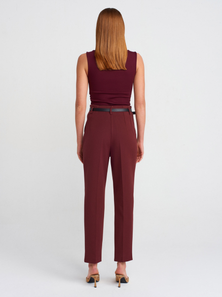 KEMERLİ YÜKSEK BEL PANTOLON BORDO