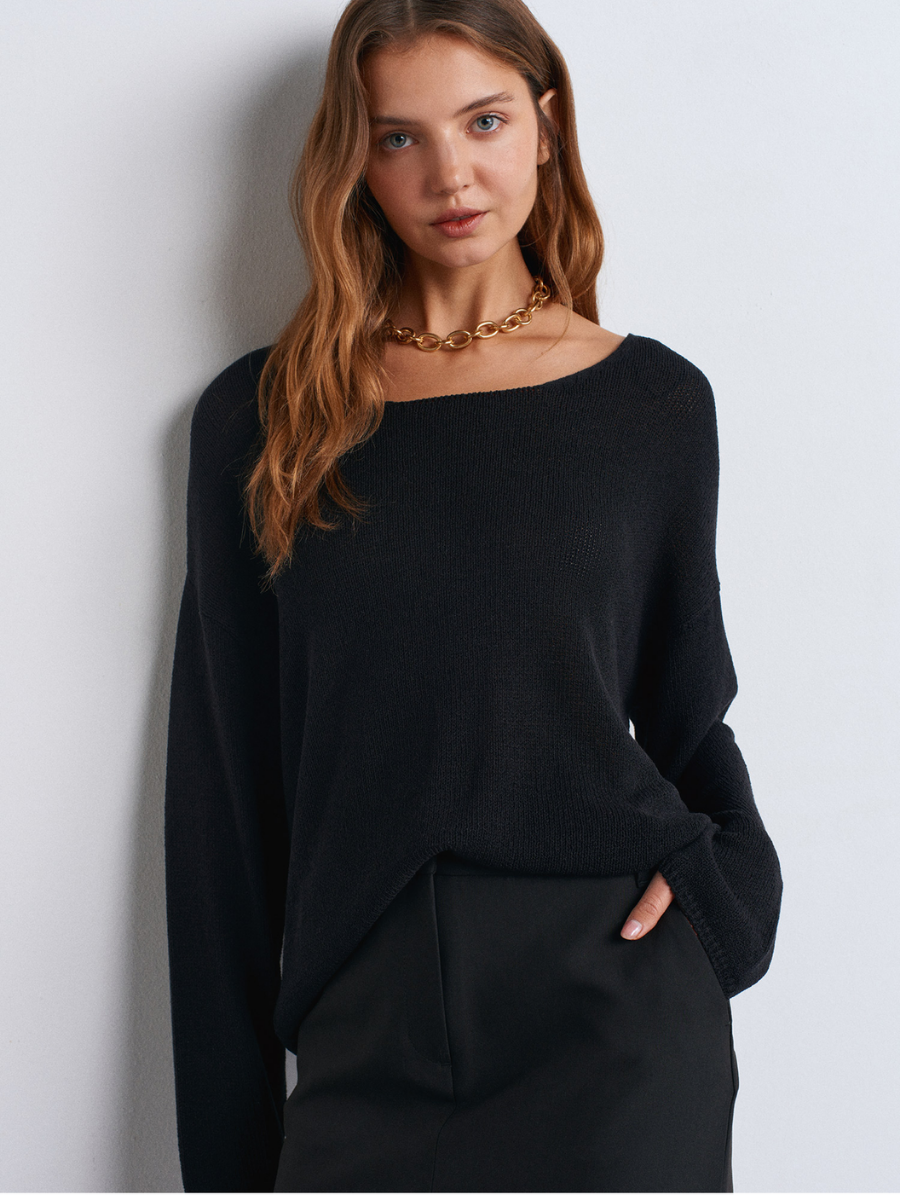 OVAL YAKA YUMUŞAK DOKULUTRİKO SİYAH