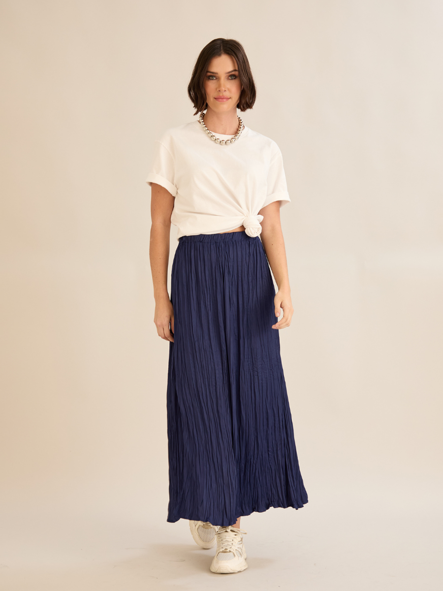 SATEN PARLAMENT MAVİ KRASLI ETEK