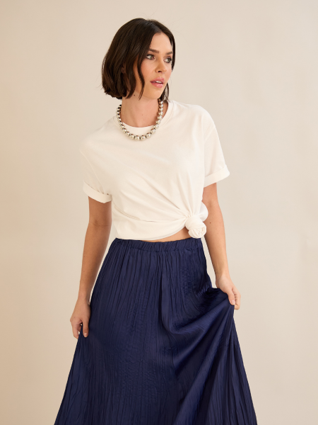 SATEN PARLAMENT MAVİ KRASLI ETEK