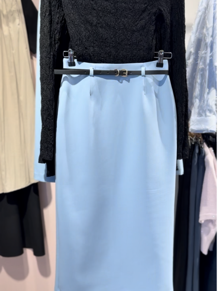 BEBE MAVİSİ KEMERLİ  KALEM ETEK