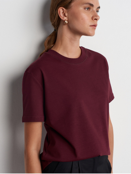 DEKORATİF DİKİŞLİ BİSİKLET YAKA TSİHİRT BORDO