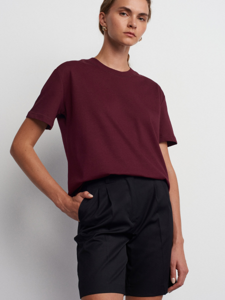 DEKORATİF DİKİŞLİ BİSİKLET YAKA TSİHİRT BORDO