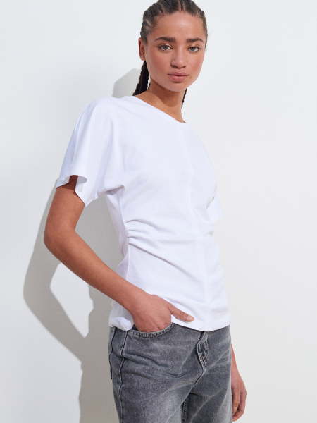 DRAPE DETAYLI T-SHİRT -BEYAZ