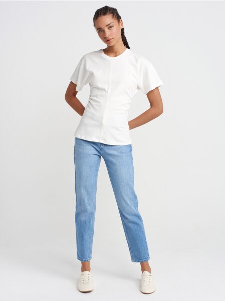 DRAPE DETAYLI -T-SHİRT-EKRU