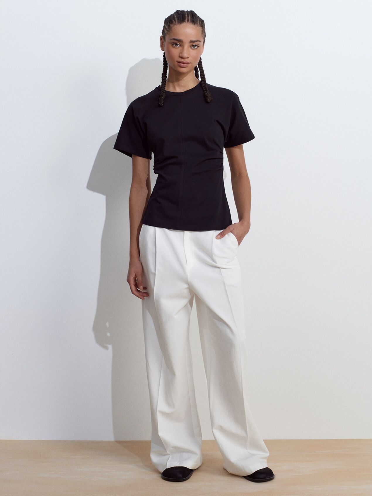 DRAPE DETAYLI T-SHİRT-SİYAH