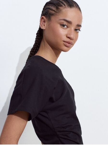 DRAPE DETAYLI T-SHİRT-SİYAH
