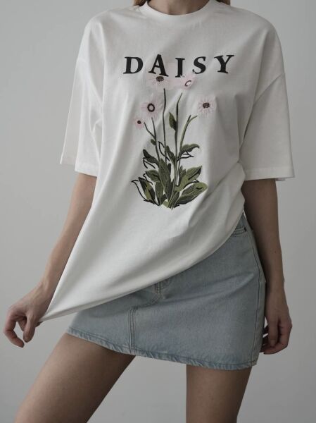 PAPATYA DESENLİ PAMUKLU T-SHİRT