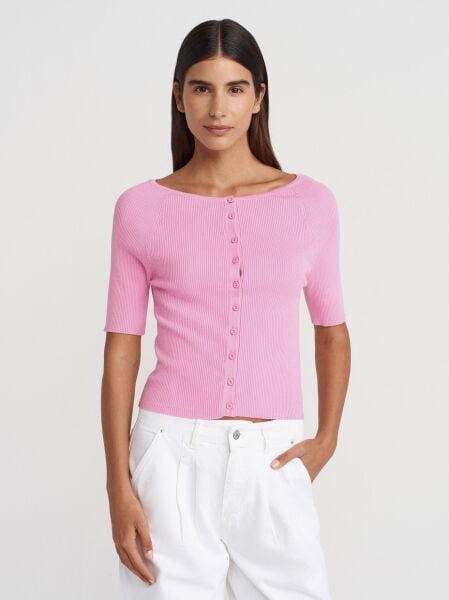 AÇIK BİSİKLET YAKA FİTİLLİ DÜĞMELİ İNCE TRİKO HIRKA -PEMBE