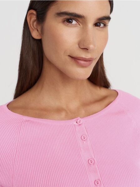 AÇIK BİSİKLET YAKA FİTİLLİ DÜĞMELİ İNCE TRİKO HIRKA -PEMBE