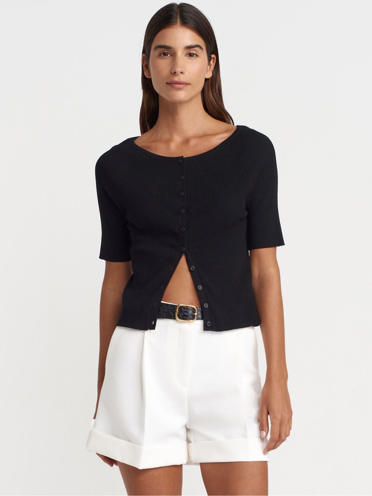 AÇIK BİSİKLET YAKA FİTİLLİ DÜĞMELİ İNCE TRİKO HIRKA -SİYAH