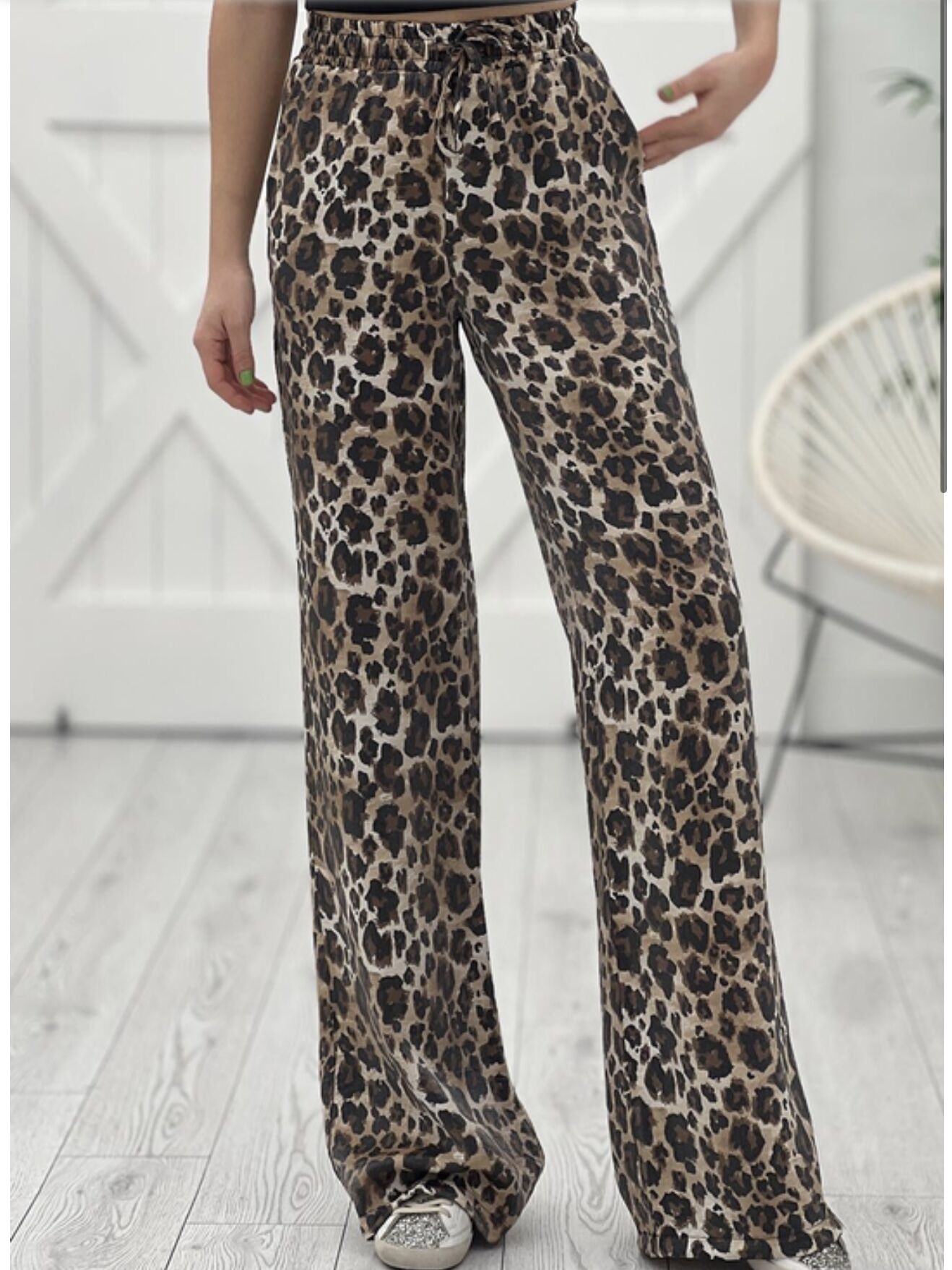 LEOPAR DESENLİ PAMUKLU BELİ LASTİLKİ PANTOLON