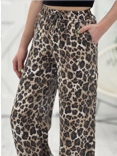 LEOPAR DESENLİ PAMUKLU BELİ LASTİLKİ PANTOLON