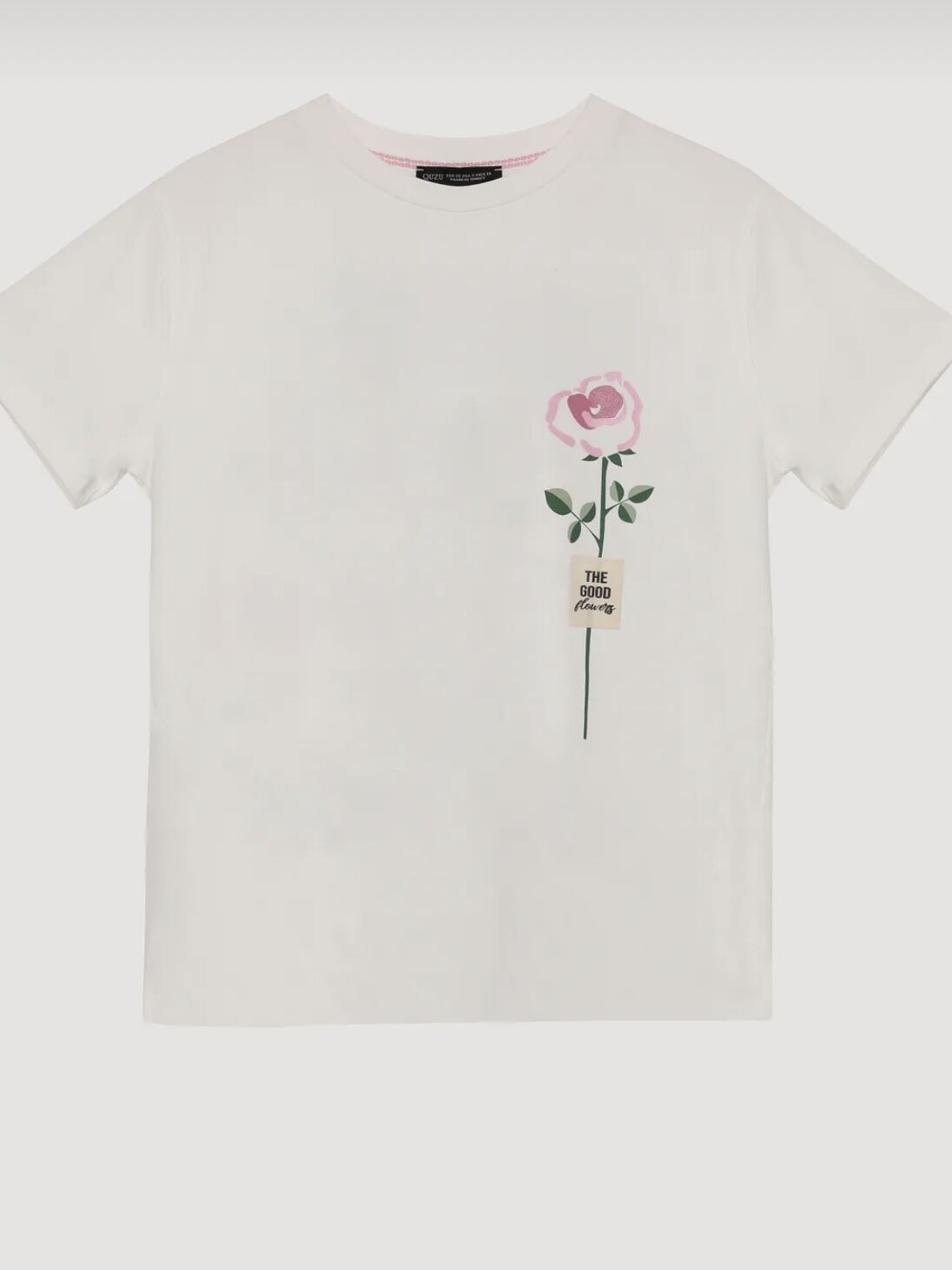 RENKLİ GÜL BASKILI SIRTI YAZILI TİŞÖRT -EKRU