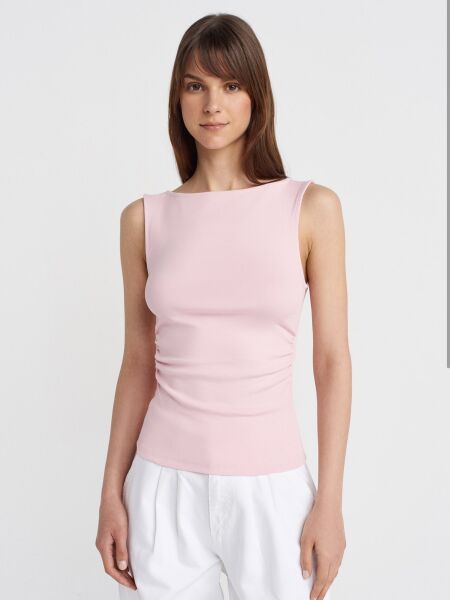 BÜZGÜLÜ KAYIK YAKA TOP -TOZ PEMBE