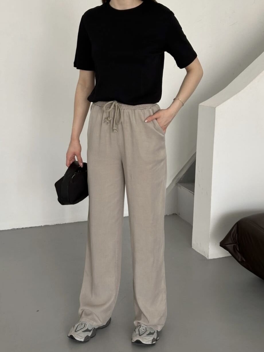 İNCE TENCEL KUMAŞ PANTOLON  VİZON
