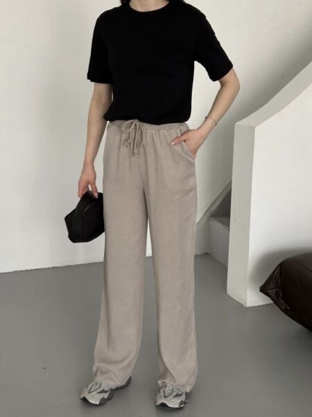 İNCE TENCEL KUMAŞ PANTOLON  VİZON