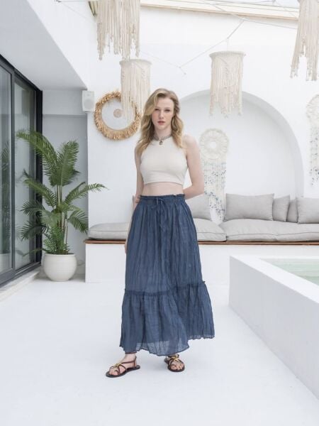 LASTİLKİ KRASLI ETEK -İNDİGO