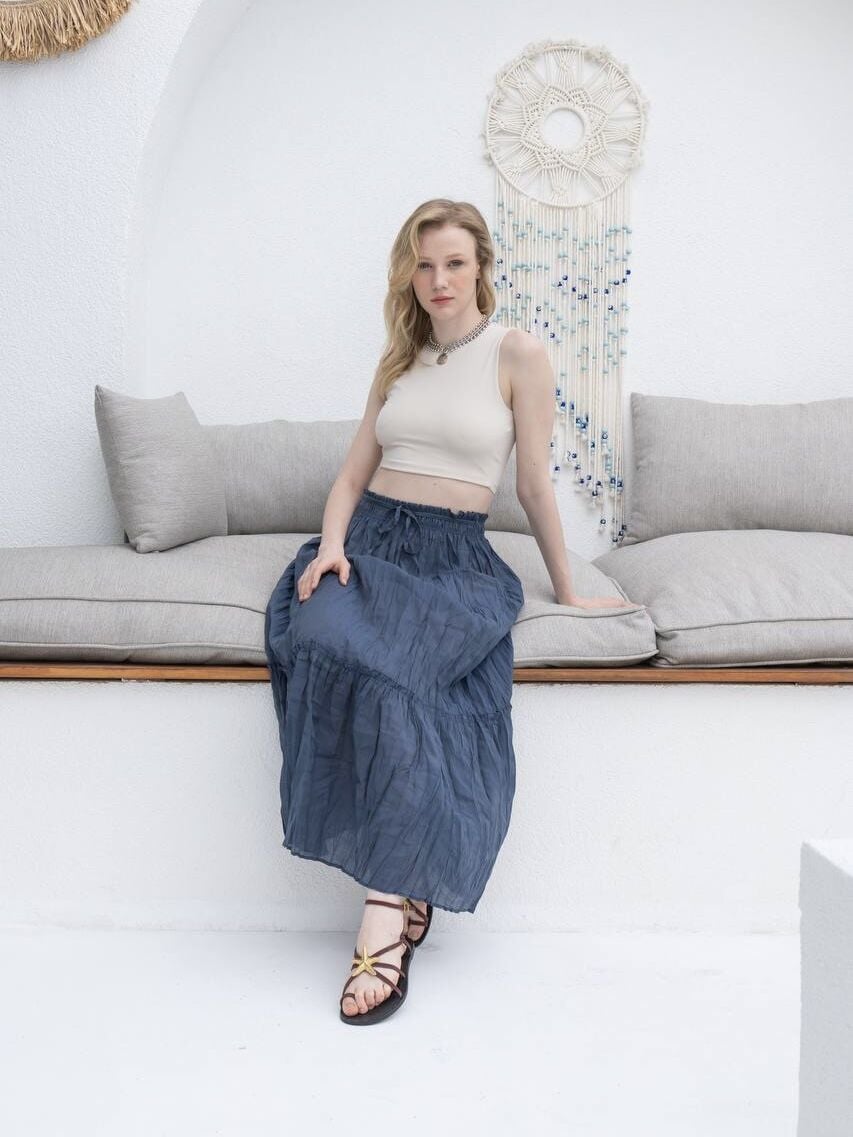 LASTİLKİ KRASLI ETEK -İNDİGO