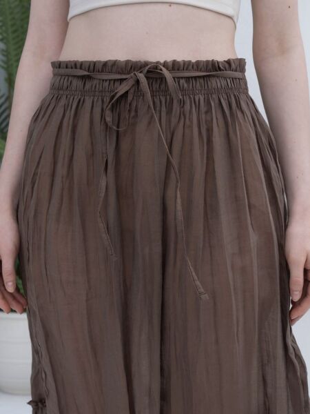 BELİ LASTİKLİ KRASLI ETEK -KAHVE