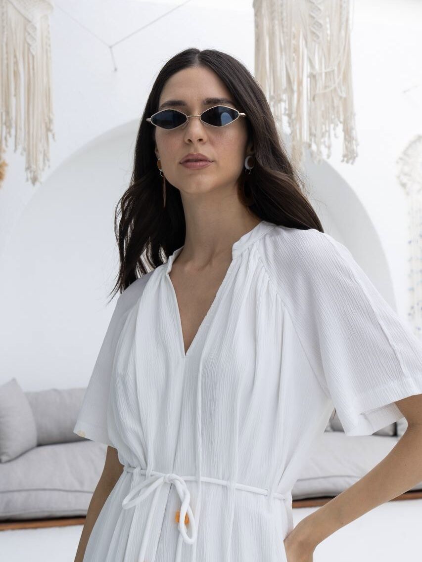 BELİ LASTİKLİ ELBİSE -EKRU