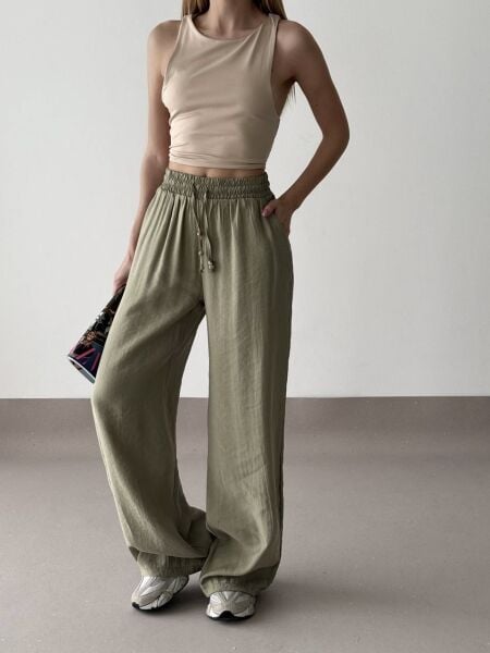 BELİ LASTİKLİ İNCE MODAL KUMAŞ PANTOLON -HAKİ