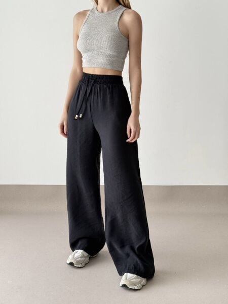 BELİ LASTİKLİ İNCE MODAL PANTOLON-SİYAH