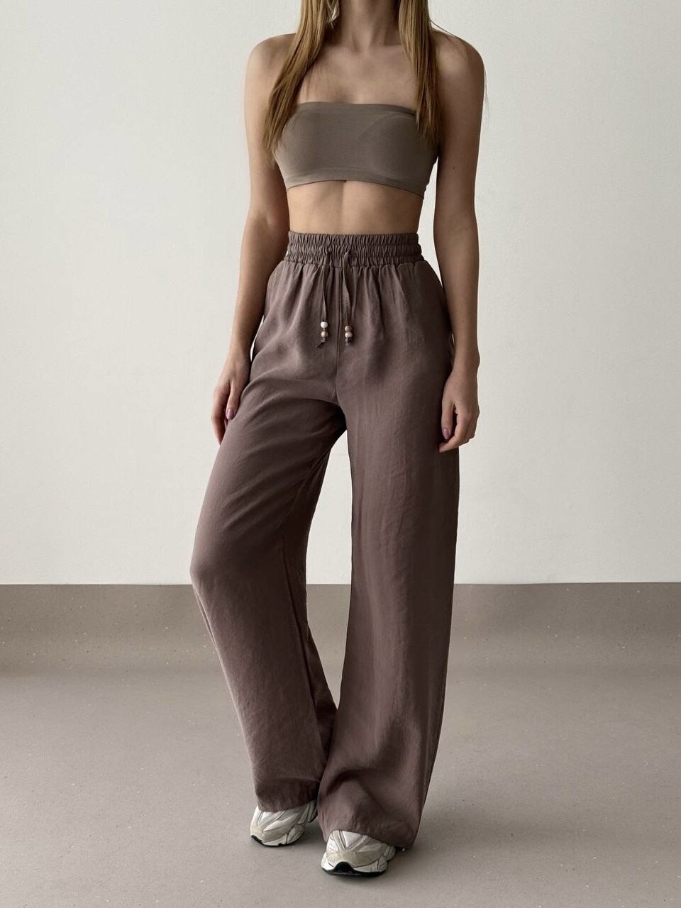 BELİ LASTİKLİ İNCE MODAL PANTOLON-KAHVE