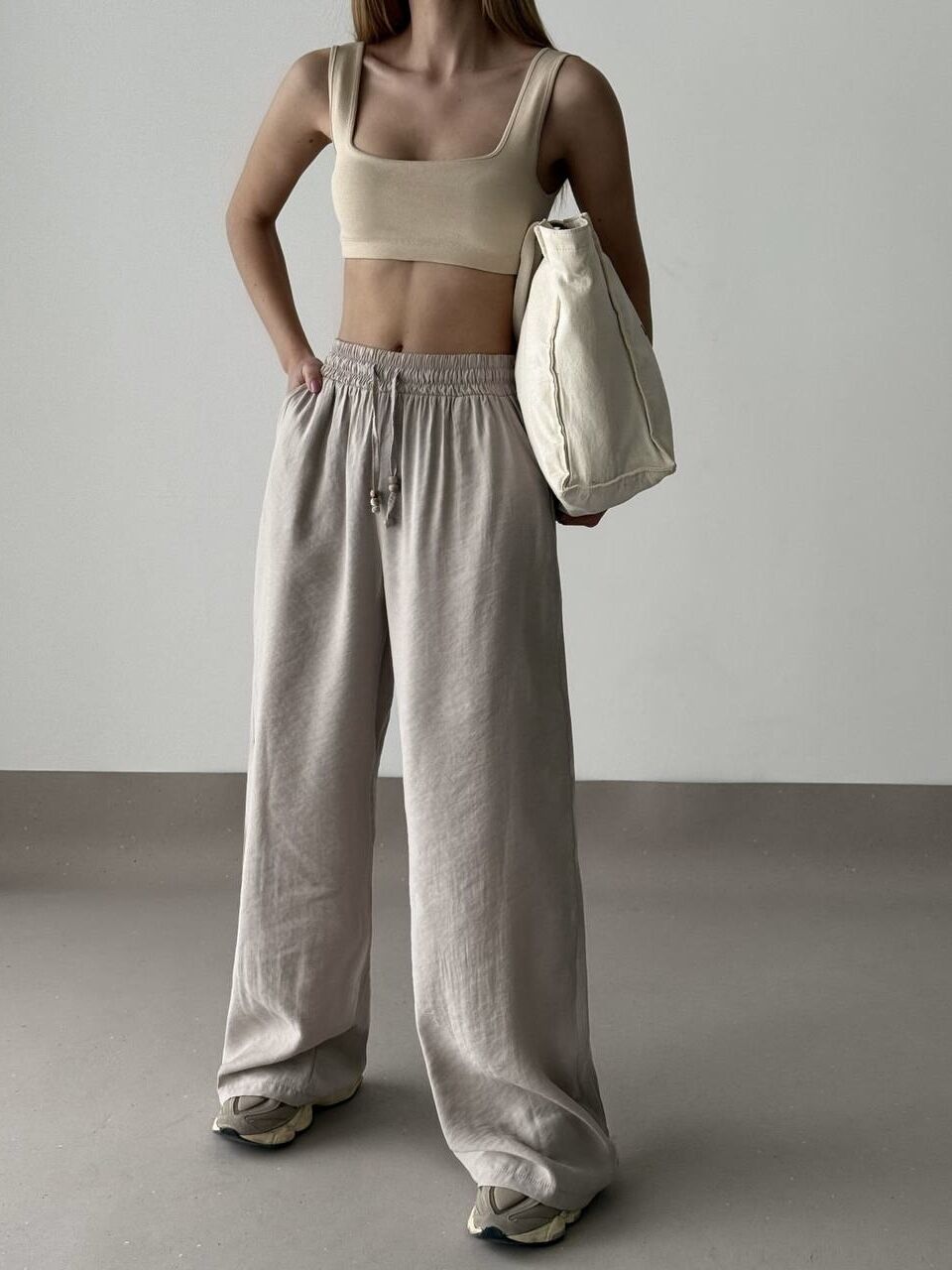 BELİ LASTİKLİ İNCE  MODAL KUMAŞ  PANTOLON-TAŞ