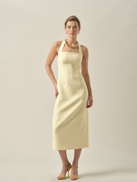 BOYUNDAN ASKILI MİDİ ELBİSE