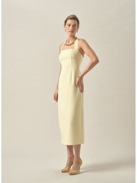 BOYUNDAN ASKILI MİDİ ELBİSE