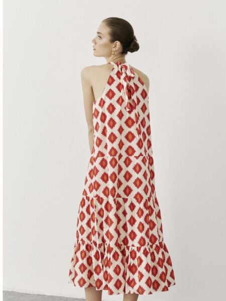 DESENLİ HALTER YAKA ELBİSE