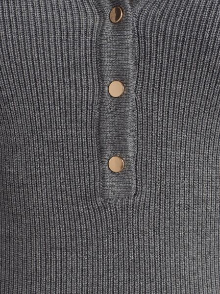 Dik Yaka Çıtçıtlı Triko Kazak-Füme