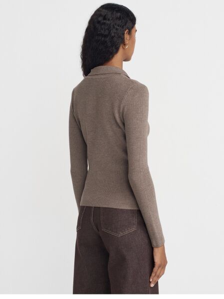 Dik Yaka Çıtçıtlı Triko Kazak-Vizon