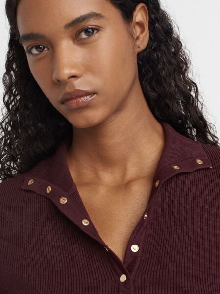 Dik Yaka Çıtçıtlı Triko Kazak-Bordo