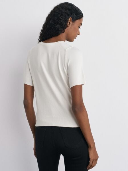 Bisiklet Yaka Kısa Kol Basic Triko Bluz-ekru