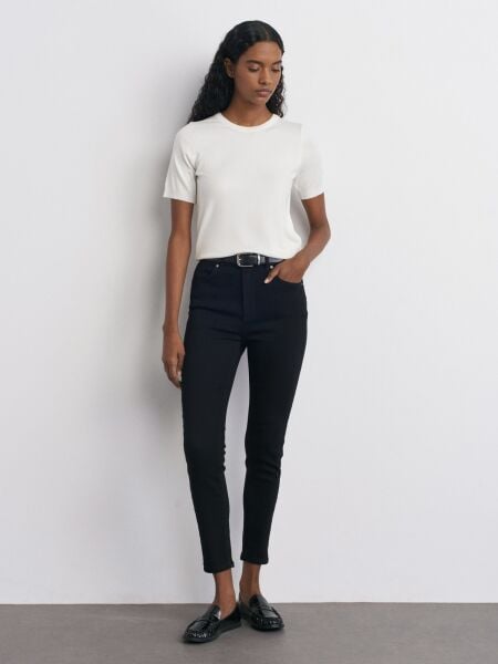 Bisiklet Yaka Kısa Kol Basic Triko Bluz-ekru