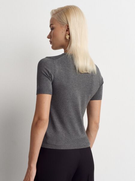 Bisiklet Yaka Kısa Kol Basic Triko Bluz-K.Füme