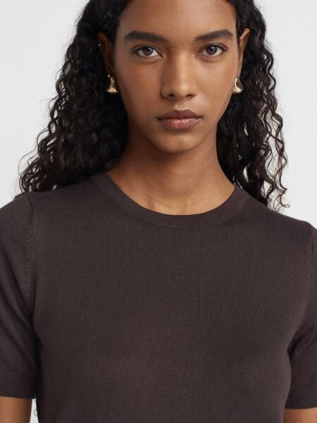 Bisiklet Yaka Kısa Kol Basic Triko Bluz-kahve