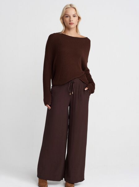 Kayık Yaka Basic Triko Kazak-kahve