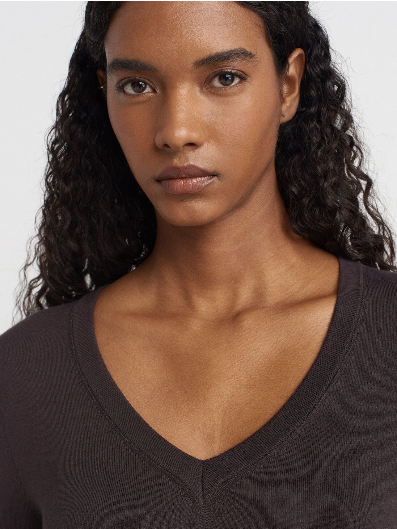 V Yaka Kolu Yırtmaçlı Kazak-Koyu Kahve