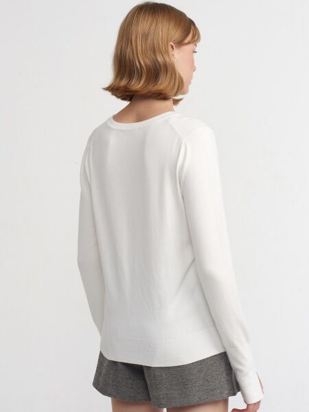 V Yaka Kolu Yırtmaçlı Kazak-Ekru