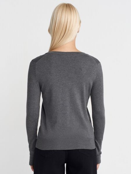 V Yaka Kolu Yırtmaçlı Kazak-füme