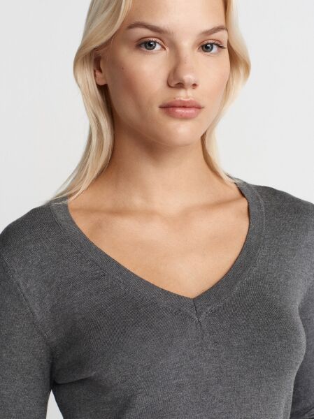 V Yaka Kolu Yırtmaçlı Kazak-füme